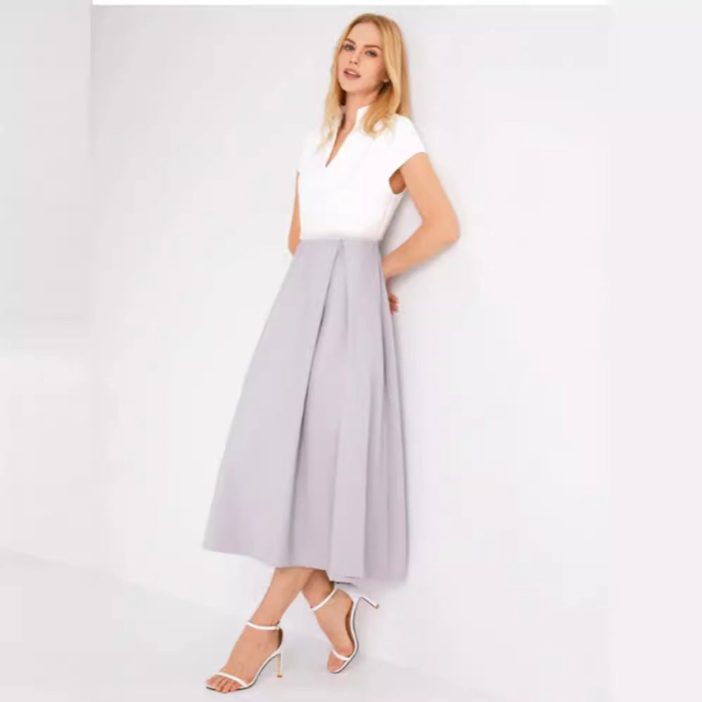 Women's V-Neck Summer Dress White Flared - Fashinoza