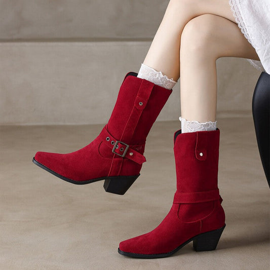 Women's Suede Mid Calf Boots - 
Fashinoza