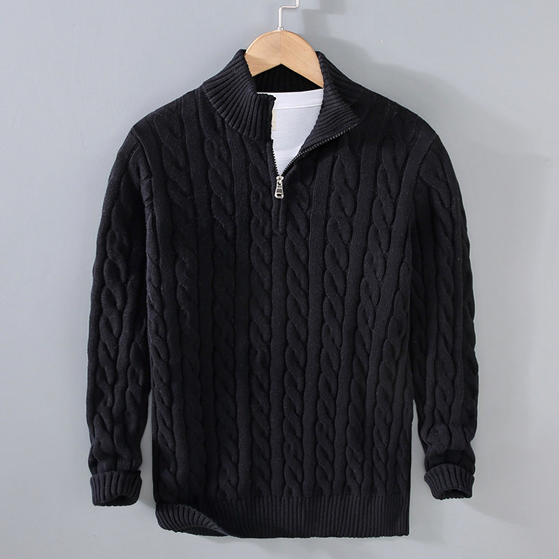 Men's Cable Knit Jumper Half-Zip Textured Cream