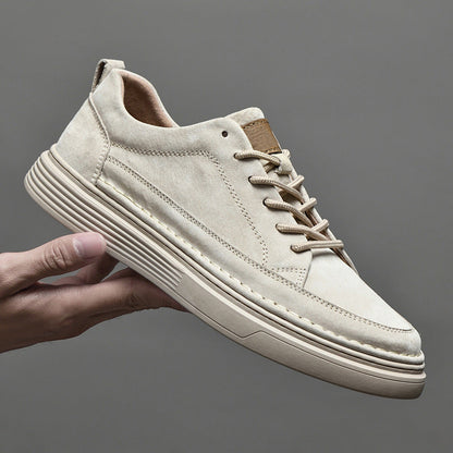 Men's Lace-Up Sneakers Contrast Sole Leather Comfortable