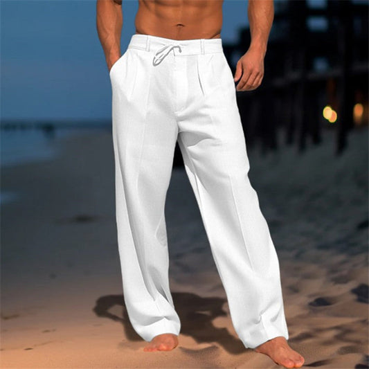 Linen Relaxed Fit Drawstring Pants - Fashinoza