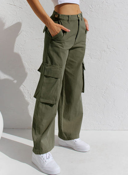Women's High Waist Cargo Jeans - Fashinoza