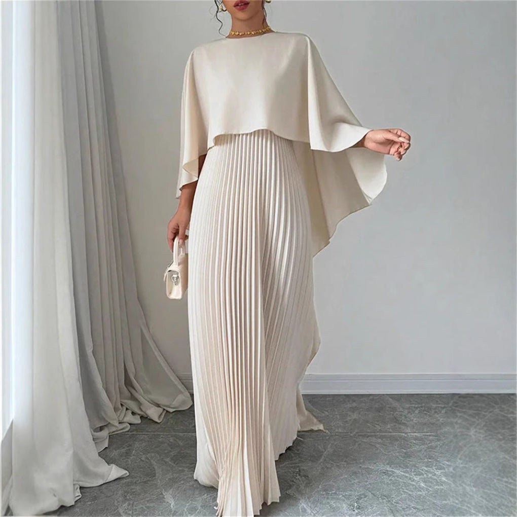 Women's Pleated Maxi Dress Batwing Sleeves - Fashinoza