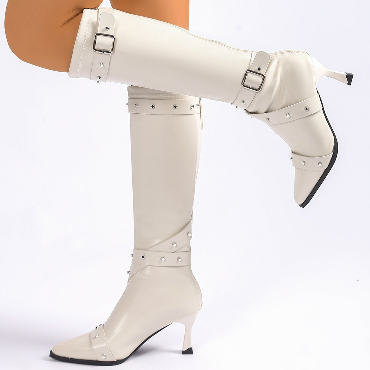 Women's Pointed Toe Boots Buckle Strap