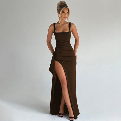 Women's Maxi Dress Square Neck Front Slit