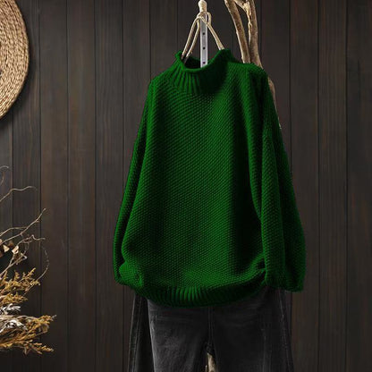 Women's Oversized Waffle Knit Mock Neck Sweater