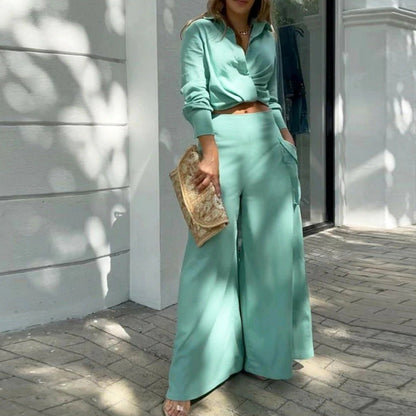 Women's 2-Piece Pants Set Tailored Blouse High-Waisted