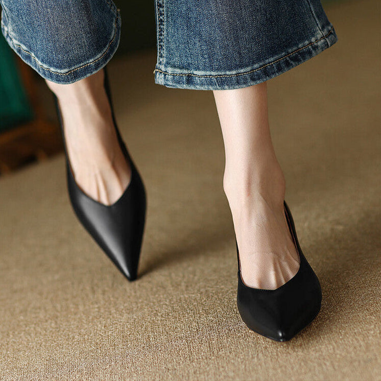 Women's Pointed Toe Kitten Heel Pumps Slip On Shoes