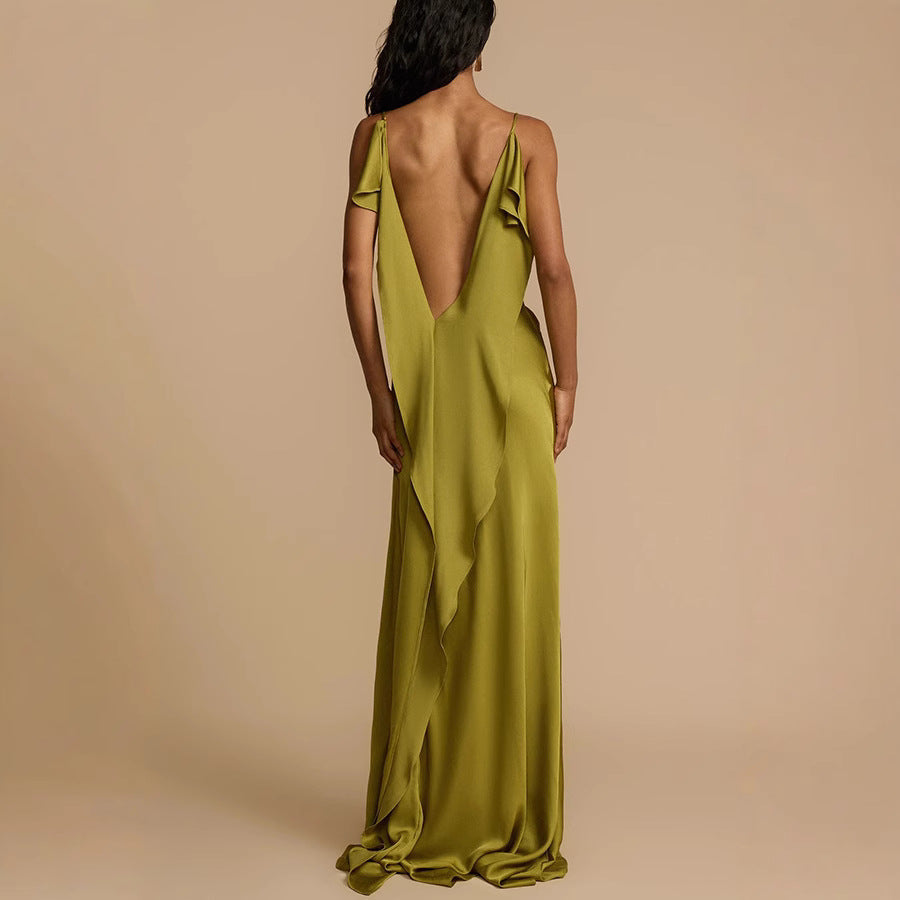 Women's Full Length Slip Dress Cowl Neck Black