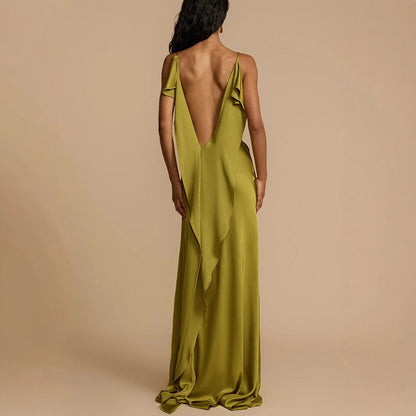 Women's Full Length Slip Dress Cowl Neck Black