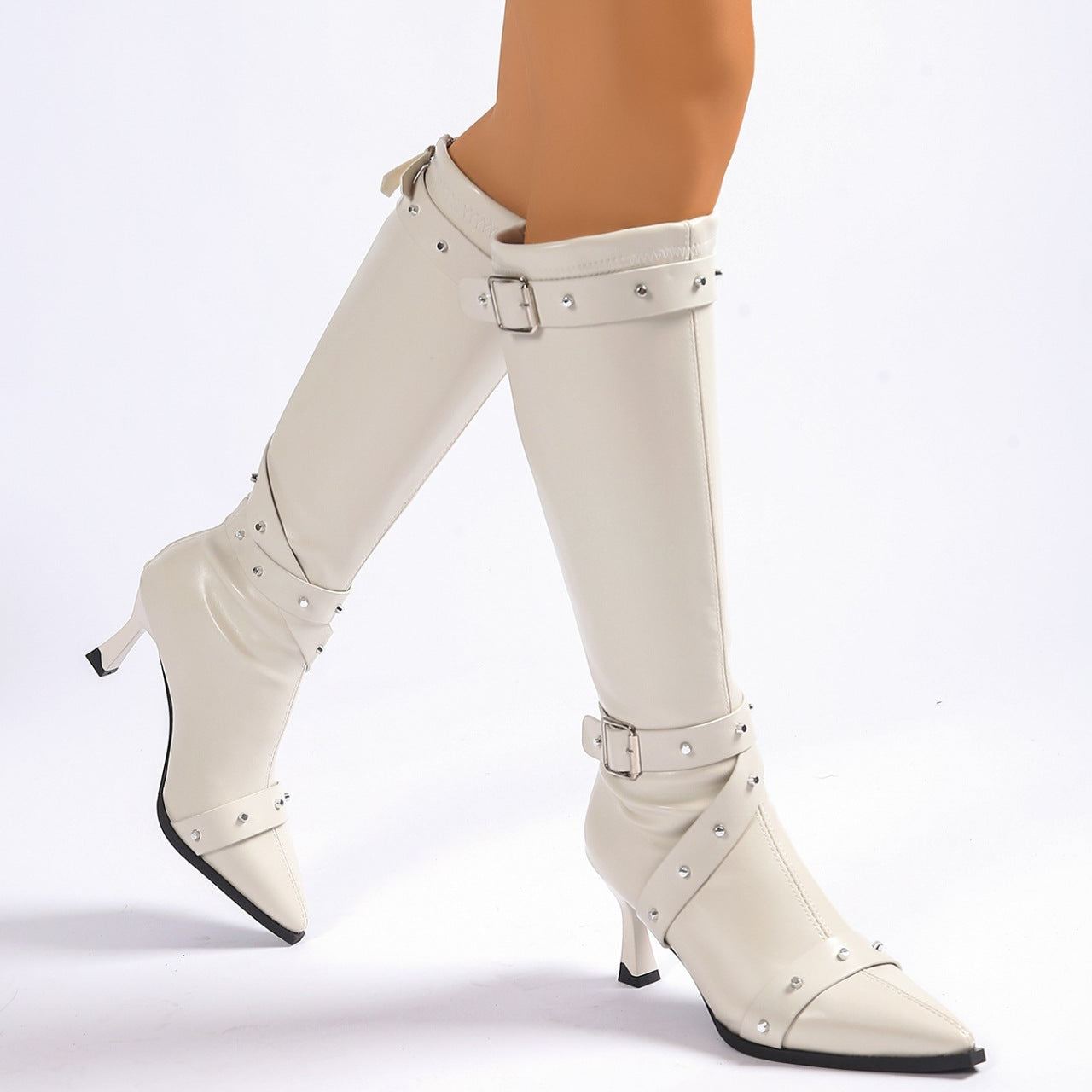 Women's Pointed Toe Boots Buckle Strap