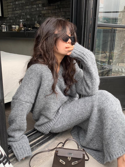 Women's Knit Sweater And Midi Skirt Set