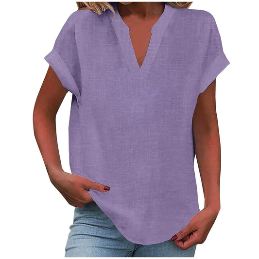 Women's Short Sleeve V-Neck Blouse - Fashinoza