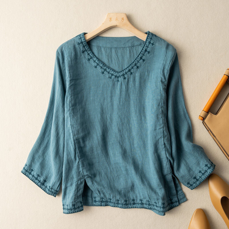 Women's V-Neck Embroidered Blouse