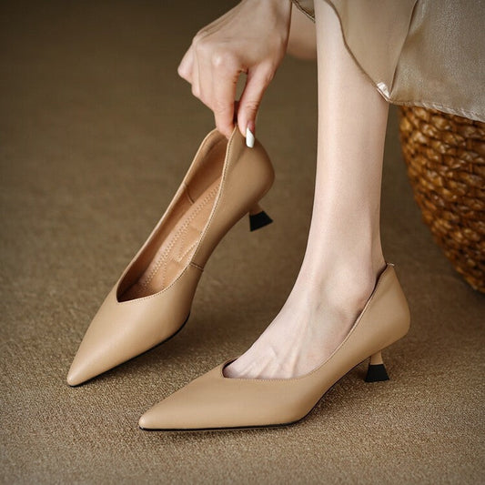 Women's Pointed Toe Kitten Heel Pumps Slip On Shoes - Fashinoza