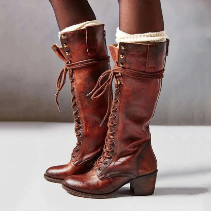 Chloe | Women’s Lace-Up Knee-High Boots with Block Heel