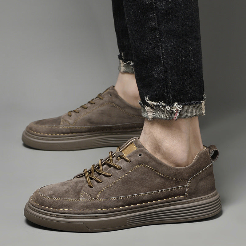 Men's Lace-Up Sneakers Contrast Sole Leather Comfortable
