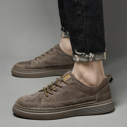 Men's Lace-Up Sneakers Contrast Sole Leather Comfortable