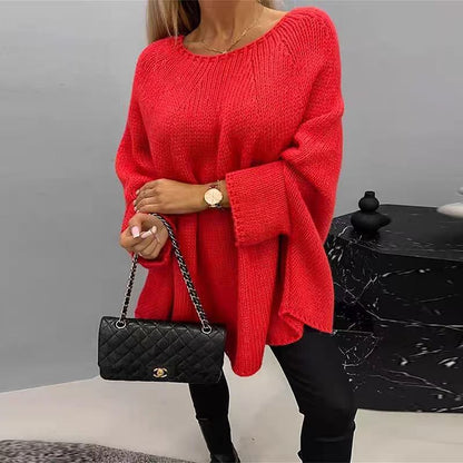 Women's Oversized Knit Sweater Batwing Sleeves Relaxed Fit - Fashinoza