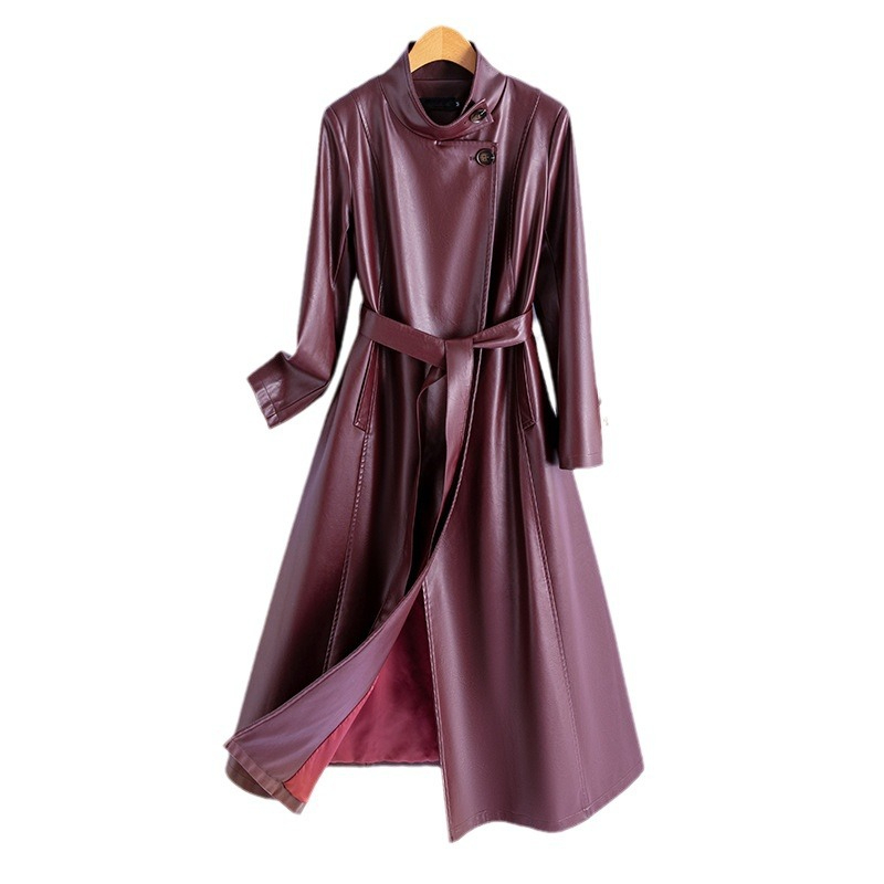 Women's Leather Wrap Coat - 
Fashinoza