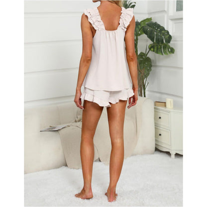 Women's Ruffle Trim Lounge Shorts Set
