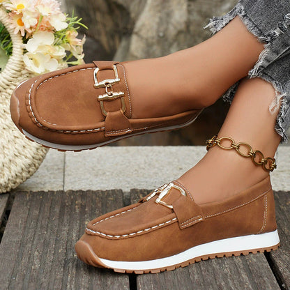 Suede-Like Loafers for Women – Elegant Buckle Detail & All-Day Comfort Caliboot