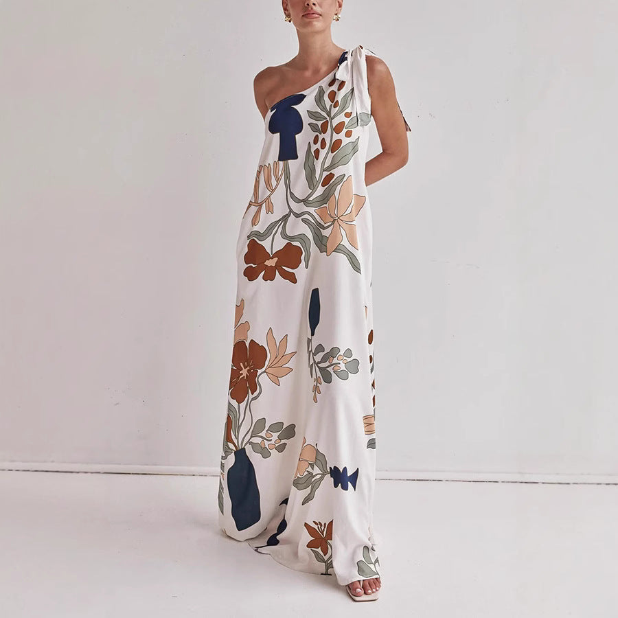 Women's Cotton One-Shoulder Dress Bold Print - 
Fashinoza