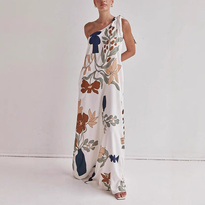 Women's Cotton One-Shoulder Dress Bold Print - 
Fashinoza