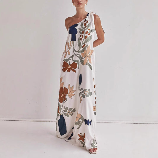 Women's Cotton One-Shoulder Dress Bold Print - 
Fashinoza