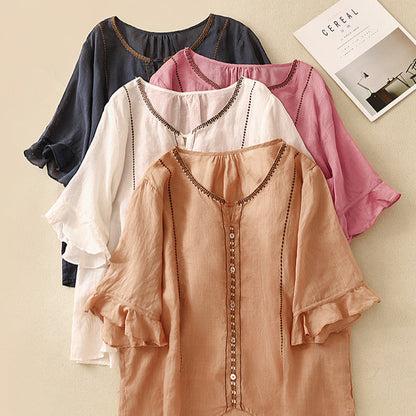 Women's Ruffle Sleeve Blouse Button Front