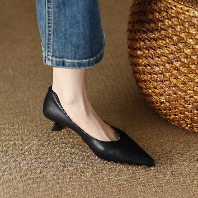 Women's Pointed Toe Kitten Heel Pumps Slip On Shoes