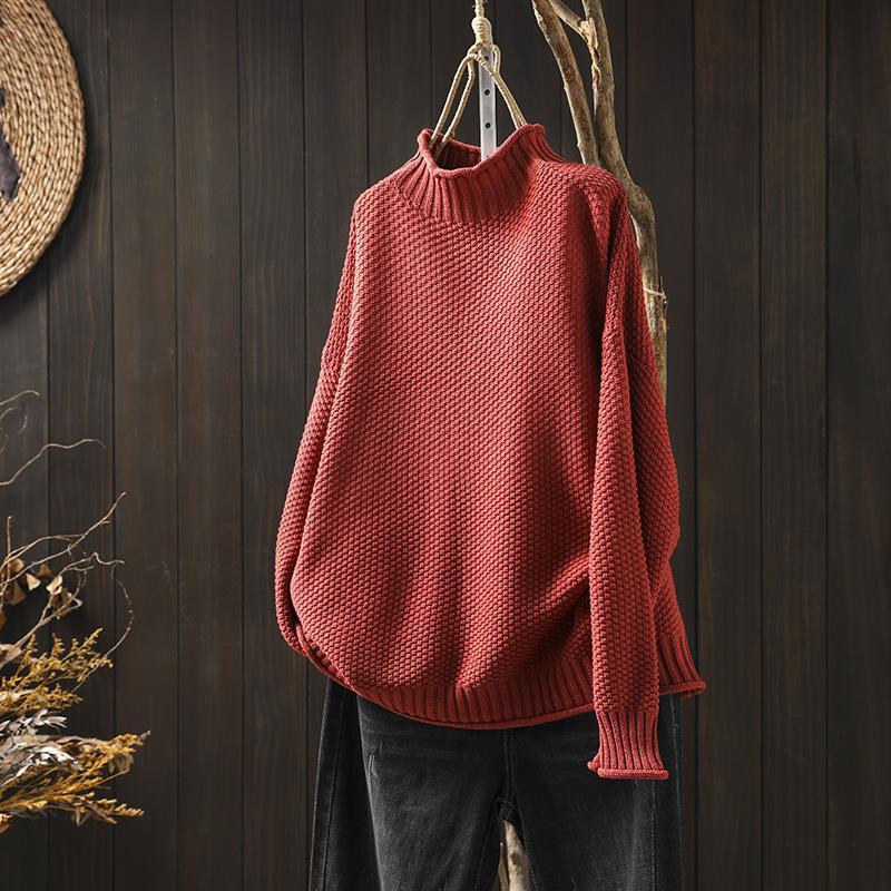 Women's Oversized Waffle Knit Mock Neck Sweater - Fashinoza