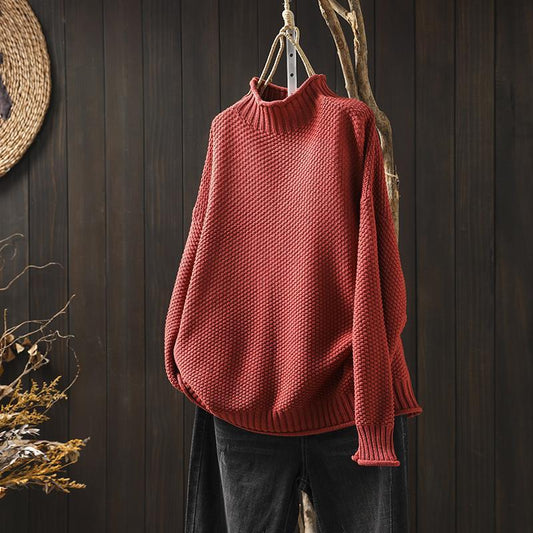Women's Oversized Waffle Knit Mock Neck Sweater - Fashinoza