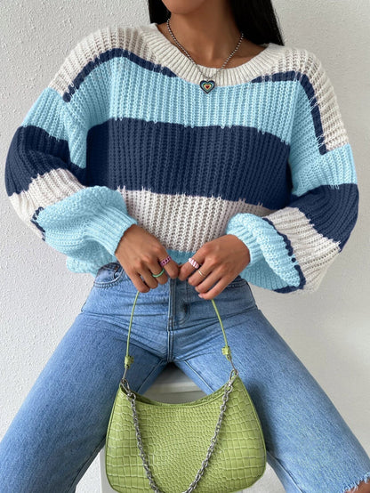 Women's Crew Neck Striped Sweater Long Sleeves Cozy