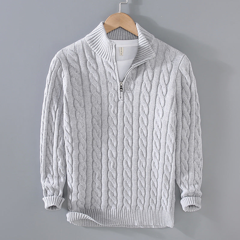 Men's Cable Knit Jumper Half-Zip Textured Cream