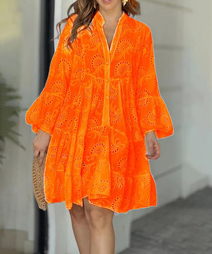 Women's Eyelet Mini Dress Bell Sleeves
