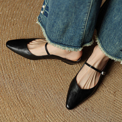 Women's Pointed Toe Mules Single Strap Buckle Black