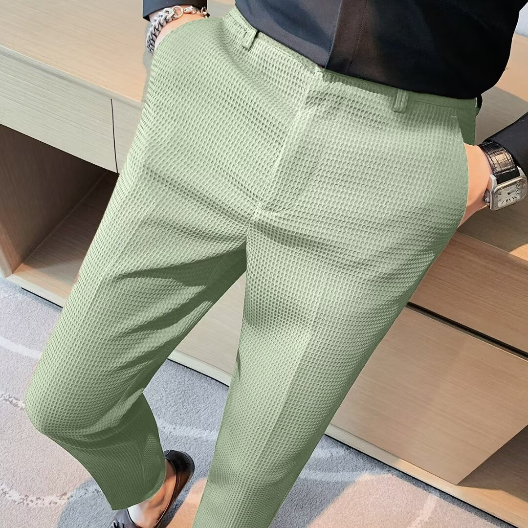 Ralph Men's Slim Fit Cropped Trousers Textured Fabric Smart Casual - 
Fashinoza