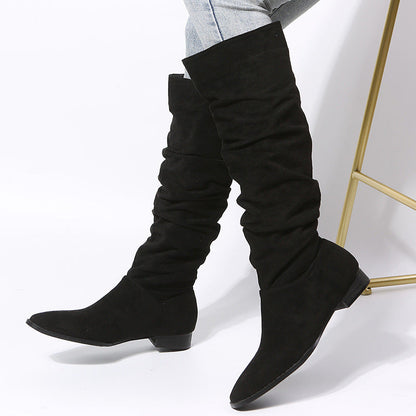 Women's Knee High Boots Pointed Toe Flat Sole - Fashinoza