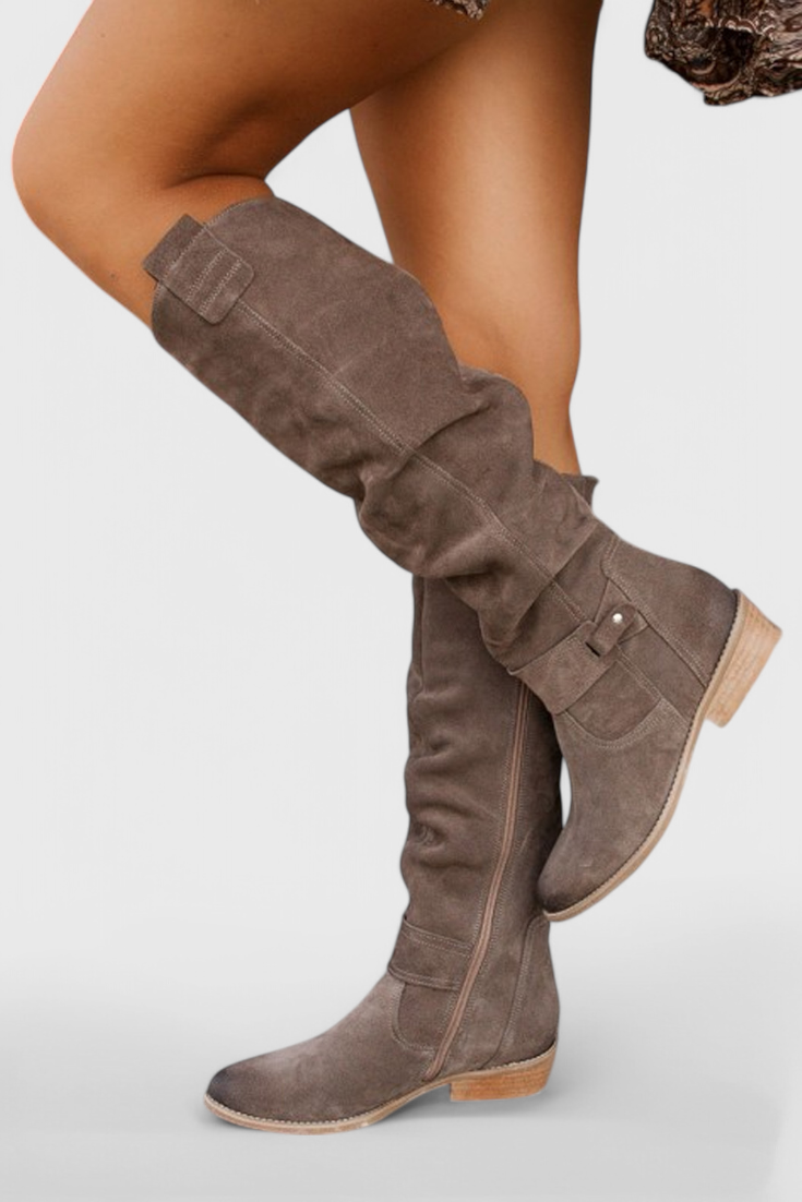 Women's Knee-High Low Heel Boots Zipper Detail