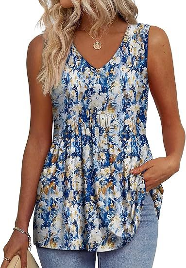 Women's Sleeveless V Neck Floral