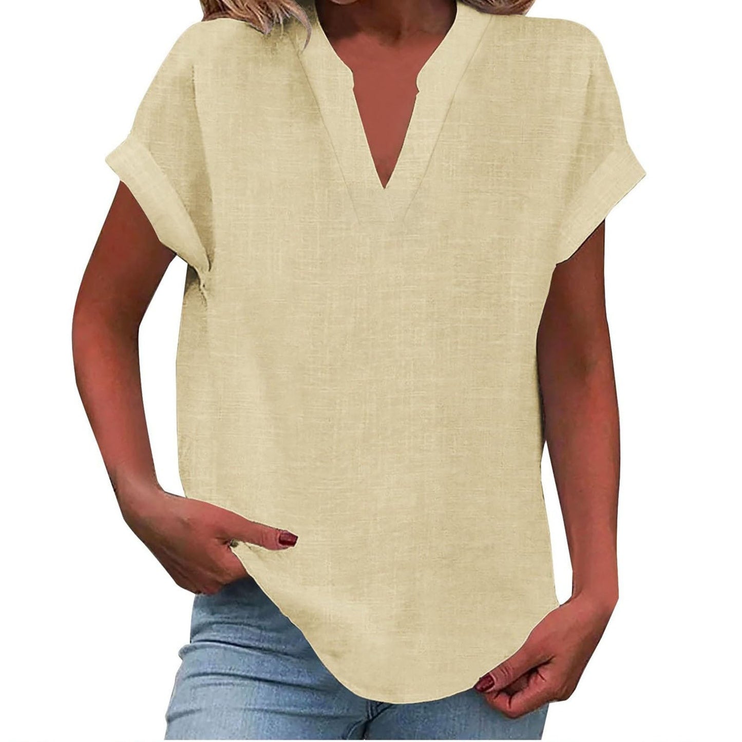 Women's Short Sleeve V-Neck Blouse
