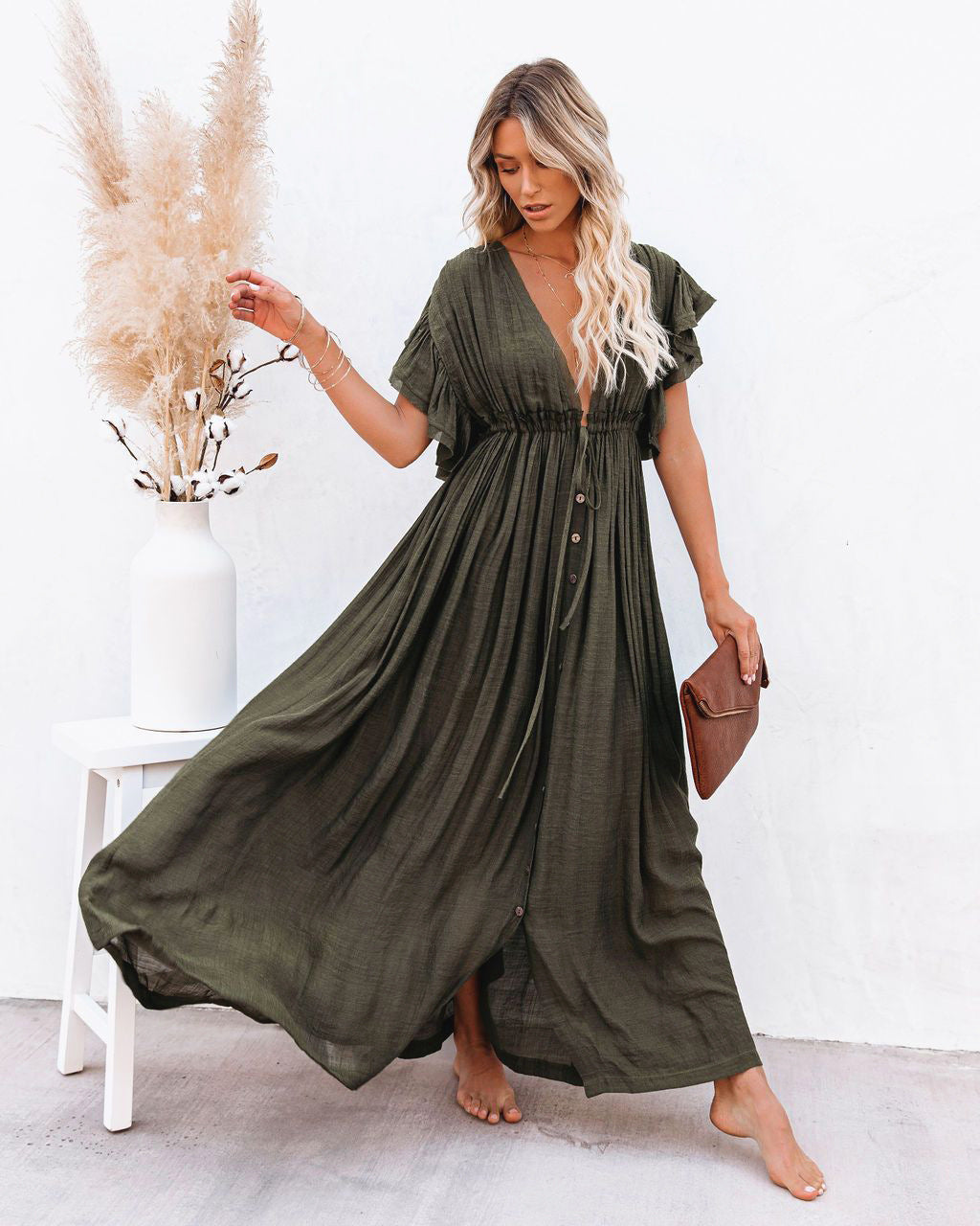 Women's V Neck Beach Cover Up Flowy