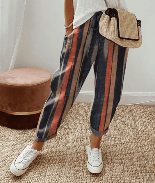 Women's Printed Trousers Comfort Waistband - Fashinoza