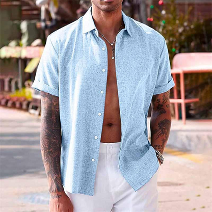 Cotton Linen Short Sleeve Shirt - 
Fashinoza