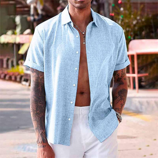 Cotton Linen Short Sleeve Shirt - 
Fashinoza