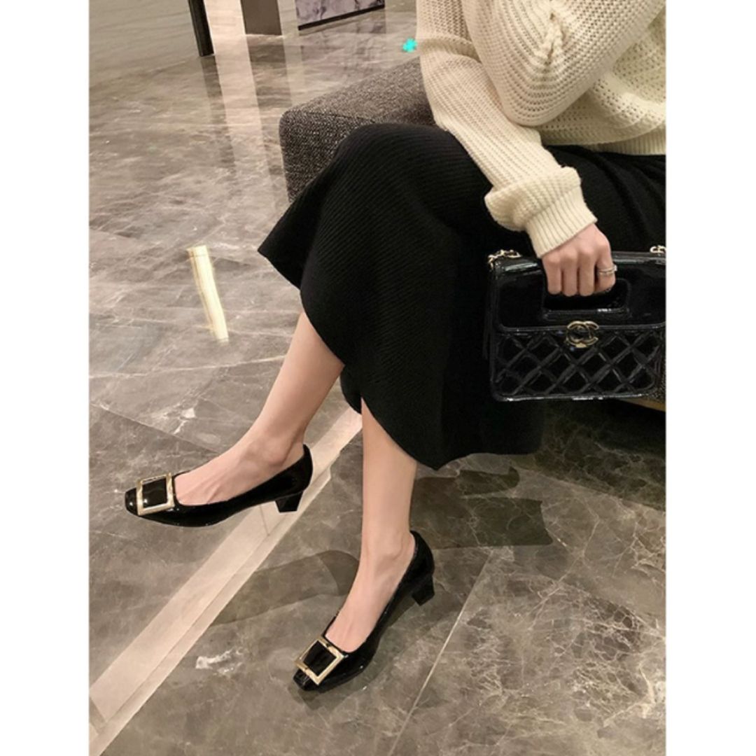Women's Square Toe Heels Closed Front Buckle