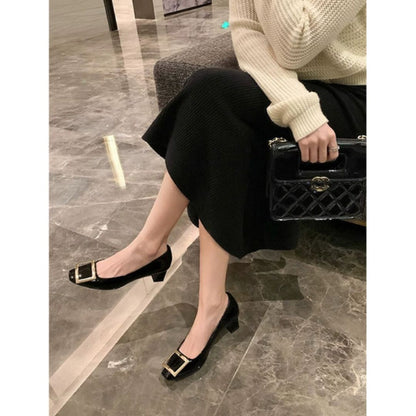 Women's Square Toe Heels Closed Front Buckle