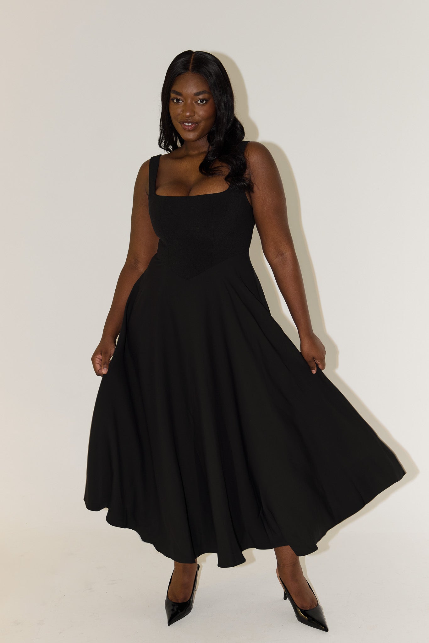 Women's Sleeveless Midi Dress Square Neckline