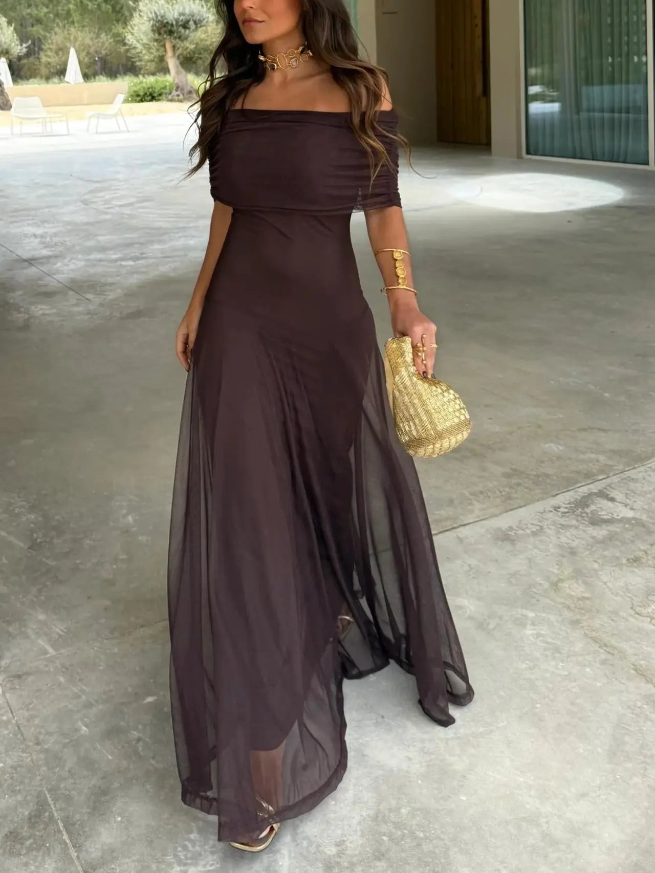 Women's Off-Shoulder Maxi Dress Black - 
Fashinoza